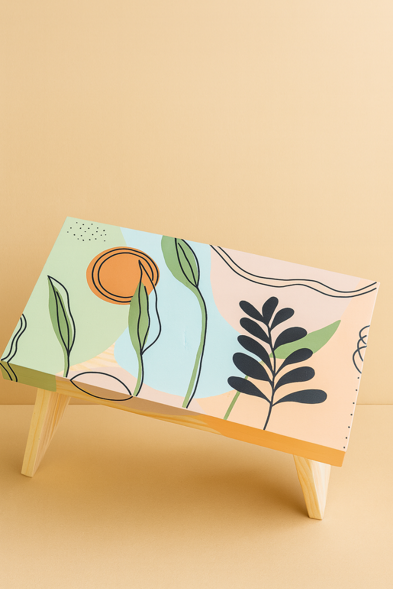 Hand-Painted Abstract Wooden Table – Artistic Multipurpose Furniture by Zavira